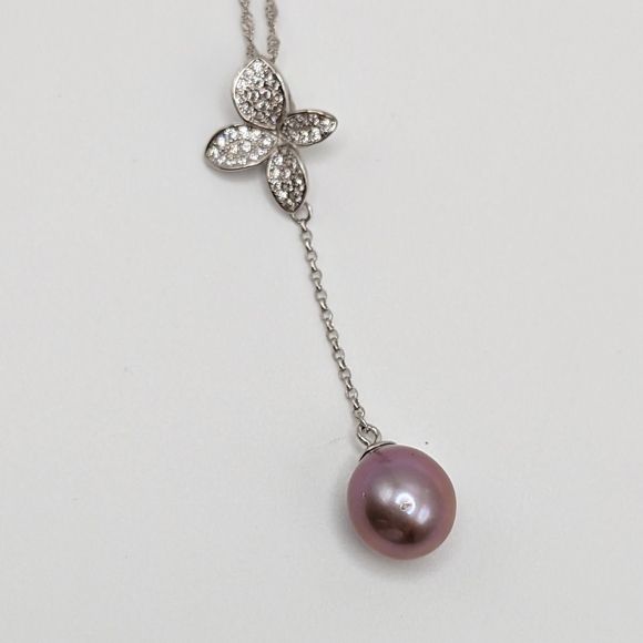 DROP NECKLACE Pink Freshwater Pearl Drop Necklace, 925, NWOT - Picture 2 of 5